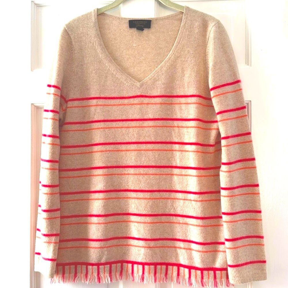 CHARTER CLUB 100% CASHMERE BEIGE TAN OATMEAL CAMEL CORAL V-NECK SWEATER MEDIUM